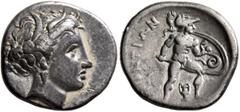 Greek LOKRIS. Lokris Opuntii. Circa 340-330 BC. Triobol or Hemidrachm (Silver, 15 mm, 2.61 g, 12 h). Head of Demeter to right, wearing wreath of wheat leaves, pendant earring and a simple pearl neckla