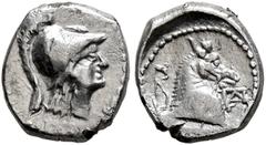 Greek SELEUKID KINGS OF SYRIA. Seleukos I Nikator, 312-281 BC, or Antiochos I, 281-261 BC. Obol (Silver, 9 mm, 0.60 g, 11 h), uncertain mint in the East. Head of Athena to right, wearing crested Corin