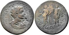 Roman Provincial CILICIA. Seleucia ad Calycadnum. Gordian III, 238-244. Tetrassarion (Orichalcum, 31 mm, 13.01 g, 6 h). ANTΩNIOC ΓOPΔIANOC CЄBATOC Radiate and draped bust of Gordian III to right, seen