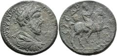 Roman Provincial CILICIA. Syedra. Marcus Aurelius, 161-180. Tetrassarion (Bronze, 29 mm, 18.28 g, 6 h). ΑYΤ ΚΑΙ Μ ΑYΡ ΑΝΤΩΝΙΝΟС Laureate, draped and cuirassed bust of Marcus Aurelius to right, seen fr