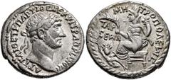 Roman Provincial CILICIA. Tarsus. Hadrian, 117-138. Tridrachm (Silver, 26 mm, 10.28 g, 12 h). ΑΥΤ ΚΑΙ ΘΕ ΤΡ ΠΑΡ ΥΙ ΘΕ ΝΕΡ ΥΙ ΤΡ ΑΔΡΙΑΝΟϹ ϹE Laureate head of Hadrian to right. Rev. ΤΑΡ/ϹΕWΝ - ΜΗΤΡΟΠΟΛΕ