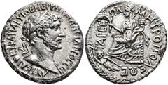 Roman Provincial CILICIA. Tarsus. Hadrian, 117-138. Tridrachm (Silver, 25 mm, 10.42 g, 12 h). ΑΥΤ ΚΑΙ ΘΕ ΤΡA ΠΑΡ ΥΙ ΘΕ ΝΕΡ ΥΙ ΤΡΑI ΑΔΡΙΑΝΟϹ ϹEB Laureate head of Hadrian to right, with slight drapery o