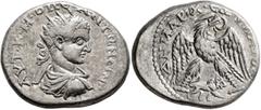 Roman Provincial SYRIA, Cyrrhestica. Hierapolis. Diadumenian, as Caesar, 217-218. Tetradrachm (Billon, 27 mm, 15.00 g, 12 h). ΑΥΤ•Κ•Μ•ΟΠЄ•ΑΝΤΩΝЄΙΝΟC Radiate, draped and cuirassed bust of Diadumenian t
