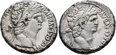 Roman Provincial SYRIA, Seleucis and Pieria. Antioch. Nero, with Divus Claudius, 54-68. Tetradrachm (Silver, 26 mm, 13.67 g, 12 h), circa 63-68. NERO CLAVD DIVI CLA[VD F CAESAR AVG GER] Laureate head 