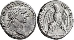 Roman Provincial SYRIA, Seleucis and Pieria. Antioch. Trajan, 98-117. Tetradrachm (Silver, 23 mm, 13.95 g, 6 h), 112. ΑΥΤΟΚΡ ΚΑΙC ΝЄΡ ΤΡΑΙΑΝΟC CЄΒ [ΓЄΡΜ ΔΑΚ] Laureate head of Trajan to right. Rev. ΔΗΜ
