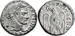Roman Provincial SYRIA, Seleucis and Pieria. Laodicea ad Mare. Macrinus, 217-218. Tetradrachm (Billon, 25 mm, 11.85 g, 6 h). AYT K [M OΠ CЄOY] MAKPЄINOC CЄΒ• Laureate head of Macrinus to right. Rev. [