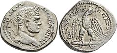 Roman Provincial SYRIA, Seleucis and Pieria. Seleucia Pieria. Caracalla, 198-217. Tetradrachm (Billon, 27 mm, 11.49 g, 1 h), 214-217. ΑΥΤ•Κ•Μ•Α••ΑΝΤΩΝЄΙΝΟC CЄΒ Laureate head of Caracalla to right. Rev