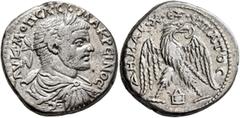 Roman Provincial MESOPOTAMIA. Edessa. Macrinus, 217-218. Tetradrachm (Billon, 26 mm, 11.80 g, 6 h). ΑΥ Κ Μ ΟΠЄΛ•CЄ•ΜΑΚΡЄΙΝΟC Laureate, draped and cuirassed bust of Macrinus to right, seen from behind.