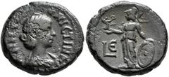 Roman Provincial EGYPT. Alexandria. Annia Faustina, Augusta, 221. Tetradrachm (Potin, 23 mm, 12.84 g, 11 h), RY 5 of Elagabalus = 221/2. ΑΝΝΙΑ Φ ΑΥ CΤΙΝΑ [CЄΒΑ] Draped bust of Annia Faustina to right.