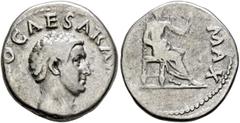 Roman Imperial Otho, 69. Denarius (Silver, 17 mm, 3.25 g, 6 h), Rome. IMP OTHO CAESAR AVG TR P Bare head of Otho to right. Rev. [PONT] MAX Jupiter seated to right on throne, holding patera in his righ