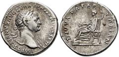 Roman Imperial Trajan, 98-117. Denarius (Silver, 19 mm, 3.45 g, 7 h), Rome, 112-113. IMP TRAIANVS AVG GER DAC P M TR P COS VI P P Laureate head of Trajan to right, with slight drapery on his left shou