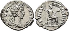 Roman Imperial Commodus, 177-192. Denarius (Silver, 19 mm, 3.60 g, 12 h), Rome, 180-183. M COMMODVS ANTONINVS AVG Laureate, draped and cuirassed bust of Commodus to right, seen from behind. Rev. TR P 