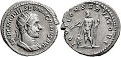 Roman Imperial Macrinus, 217-218. Antoninianus (Silver, 22 mm, 5.08 g, 1 h), Rome, spring-summer 217. IMP C M OPEL SEV MACRINVS AVG Radiate and cuirassed bust of Macrinus to right. Rev. IOVI CONSERVAT