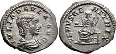 Roman Imperial Julia Paula, Augusta, 219-220. Denarius (Silver, 20 mm, 3.79 g, 12 h), Rome, 219-220. IVLIA PAVLA AVG Draped bust of Julia Paula to right. Rev. VENVS GENETRIX Venus seated left, holding
