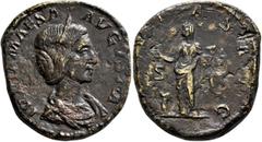 Roman Imperial Julia Maesa, Augusta, 218-224/5. Sestertius (Orichalcum, 30 mm, 19.70 g, 12 h), Rome, 218-222. IVLIA MAESA AVGVSTA Diademed and draped bust of Julia Maesa to right. Rev. [PIE]TAS AVG / 