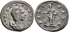 Roman Imperial Julia Maesa, Augusta, 218-224/5. Antoninianus (Silver, 22 mm, 5.72 g, 5 h), Rome, 219. IVLIA MAESA AVG Diademed and draped bust of Julia Maesa set to right on crescent. Rev. PIETAS AVG 