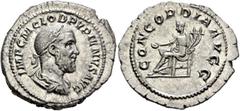 Roman Imperial Pupienus, 238. Denarius (Silver, 22 mm, 3.90 g, 7 h), Rome, circa April-June 238. IMP C M CLOD PVPIENVS AVG Laureate, draped and cuirassed bust of Pupienus to right, seen from behind. R
