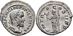 Roman Imperial Pupienus, 238. Denarius (Silver, 21 mm, 3.00 g, 11 h), Rome, circa April-June 238. IMP C M CLOD PVPIENVS AVG Laureate, draped and cuirassed bust of Pupienus to right, seen from behind. 
