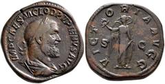 Roman Imperial Pupienus, 238. Sestertius (Orichalcum, 32 mm, 23.83 g, 12 h), Rome, circa April-June 238. IMP CAES M CLOD PVPIENVS AVG Laureate, draped and cuirassed bust of Pupienus to right, seen fro