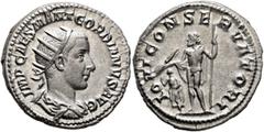 Roman Imperial Gordian III, 238-244. Antoninianus (Silver, 22 mm, 4.71 g, 12 h), Rome, 238. IMP CAES M ANT GORDIANVS AVG Radiate, draped and cuirassed bust of Gordian III to right, seen from behind. R