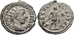 Roman Imperial Gordian III, 238-244. Antoninianus (Silver, 23 mm, 6.40 g, 12 h), Antiochia, 242-244. IMP GORDIANVS PIVS FEL AVG Radiate and cuirassed bust of Gordian III to right, seen from behind. Re