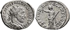 Roman Imperial Philip I, 244-249. Antoninianus (Silver, 22 mm, 4.03 g, 6 h), Antiochia, 244-245. IMP C M IVL PHILIPPVS P F AVG P M Radiate, draped and cuirassed bust of Philip to right, seen from behi
