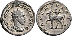Roman Imperial Trajan Decius, 249-251. Antoninianus (Silver, 22 mm, 4.64 g, 12 h), Rome, 249-250. IMP C M Q TRAIANVS DECIVS AVG Radiate and cuirassed bust of Trajan Decius to right, seen from behind. 