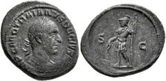 Roman Imperial Trajan Decius, 249-251. Semis (Orichalcum, 21 mm, 4.86 g, 11 h), Rome, 250-251. IMP C M Q TRAIANVS DECIVS AVG Laureate and cuirassed bust of Trajan Decius to right, seen from behind. Re