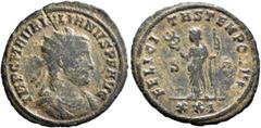 Roman Imperial Julian of Pannonia, usurper, 284-285. Antoninianus (Bronze, 21 mm, 2.93 g, 7 h), Siscia. IMP C M AVR IVLIANVS P F AVG Radiate, draped and cuirassed bust of Julian to right. Rev. FELICIT