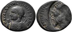 The Ramskold Collection, Part III Licinius II, Caesar, 317-324. Follis (Bronze, 20 mm, 3.63 g), brockage mint error, Antiochia, 317-320. D N VAL LICIN LICINIVS NOB C Laureate and cuirassed bust of Lic