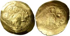 Byzantine Constantine X Ducas, 1059-1067. Histamenon (Gold, 29 mm, 4.39 g, 7 h), Constantinopolis. +IҺS IXS REX REGNANTIҺm Christ, nimbate, seated facing on straight-backed throne, raising his right h