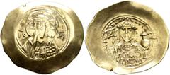 Byzantine Michael VII Ducas, 1071-1078. Histamenon (Electrum, 30 mm, 4.28 g, 6 h), Constantinopolis. Bust of Christ Pantokrator facing; in fields, IC - XC. Rev. +MIX AHΛ BACIΛOΔ Crowned bust of Michae