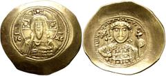 Byzantine Michael VII Ducas, 1071-1078. Histamenon (Electrum, 28 mm, 4.35 g, 6 h), Constantinopolis. Bust of Christ Pantokrator facing; in fields, IC - XC. Rev. +MIX AHΛ BACIE Crowned bust of Michael 