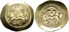 Byzantine Michael VII Ducas, 1071-1078. Histamenon (Electrum, 29 mm, 4.28 g, 7 h), Constantinopolis. Bust of Christ Pantokrator facing; in fields, IC - XC. Rev. +MIX AHΛ BACIΛE Crowned bust of Michael