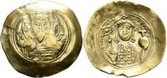 Byzantine Michael VII Ducas, 1071-1078. Histamenon (Electrum, 29 mm, 4.37 g, 7 h), Constantinopolis. Bust of Christ Pantokrator facing; in fields, IC - XC. Rev. +MIX AHΛ BACIΛE Crowned bust of Michael