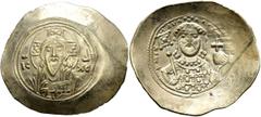 Byzantine Michael VII Ducas, 1071-1078. Histamenon (Electrum, 30 mm, 4.32 g, 7 h), Constantinopolis. Bust of Christ Pantokrator facing; in fields, IC - XC. Rev. +MIX AHΛ BACIΛE Crowned bust of Michael