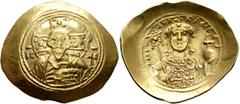 Byzantine Michael VII Ducas, 1071-1078. Histamenon (Electrum, 29 mm, 4.41 g, 7 h), Constantinopolis. Bust of Christ Pantokrator facing; in fields, IC - XC. Rev. +MIX AHΛ BACIΛE Crowned bust of Michael