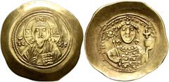 Byzantine Michael VII Ducas, 1071-1078. Histamenon (Electrum, 28 mm, 4.46 g, 7 h), Constantinopolis. Bust of Christ Pantokrator facing; in fields, IC - XC. Rev. +MIX AHΛ BACIΛE Crowned bust of Michael