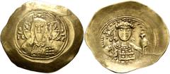 Byzantine Michael VII Ducas, 1071-1078. Histamenon (Electrum, 32 mm, 4.34 g, 6 h), Constantinopolis. Bust of Christ Pantokrator facing; in fields, IC - XC. Rev. +MIX AHΛ BACIE Crowned bust of Michael 