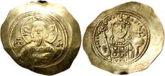 Byzantine Michael VII Ducas, 1071-1078. Histamenon (Electrum, 30 mm, 4.35 g, 6 h), Constantinopolis. Bust of Christ Pantokrator facing; in fields, IC - XC. Rev. +MIX AHΛ BACIΛE Crowned bust of Michael