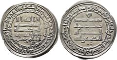 Early Medieval & Islamic ISLAMIC, 'Abbasid Caliphate. Al-Muqtadir, second reign, AH 296-317 / AD 908-929. Dirham (Silver, 27 mm, 2.48 g, 1 h), Madinat al-Salam, AH 303 = 915/6. Citing his son, Abuʾl-ʿ
