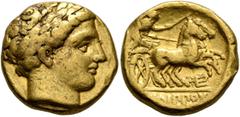 Greek KINGS OF MACEDON. Philip II, 359-336 BC. Stater (Gold, 16 mm, 8.60 g, 11 h), Pella, struck under Philip II or Alexander III, circa 340/36-328. Laureate head of Apollo to right. Rev. ΦΙΛΙΠΠΟΥ Cha