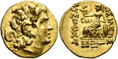Greek KINGS OF PONTOS. Mithradates VI Eupator, circa 120-63 BC. Stater (Gold, 19 mm, 8.35 g, 12 h), First Mithradatic War issue, in the name and types of Lysimachos of Thrace, Kallatis, circa 88-86. D