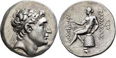 Greek SELEUKID KINGS. Antiochos Hierax, circa 242-227 BC. Tetradrachm (Silver, 31 mm, 16.95 g, 12 h), Ilion. Diademed head of Antiochos I (?) to right. Rev. BAΣIΛEΩΣ - ANTIOXOY Apollo seated left on o