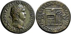 Roman Imperial Nero, 54-68. Sestertius (Orichalcum, 34 mm, 27.59 g, 6 h), Rome, 65. NERO CLAVDIVS CAESAR AVG GER P M TR P IMP P P Laureate head of Nero to right, wearing aegis. Rev. PACE P R TERRA MAR