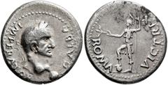 Roman Imperial Galba, 68-69. Denarius (Silver, 18 mm, 3.27 g, 6 h), uncertain mint in Spain (Tarraco?), April-late 68. GALBA IMPERATOR Laureate head of Galba to right, globe at point of neck. Rev. ROM