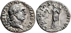 Roman Imperial Vitellius, 69. Denarius (Silver, 18 mm, 3.00 g, 6 h), Rome, late April-20 December 69. A VITELLIVS GERMAN IMP TR P Laureate head of Vitellius to right. Rev. LIBERTAS RESTITVTA Libertas 