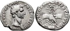 Roman Imperial Nerva, 96-98. Denarius (Silver, 18 mm, 3.49 g, 6 h), Rome, 96. IMP NERVA CAES AVG P M TR P COS II P P Laureate head of Nerva to right. Rev. CONCORDIA EXERCITVVM Clasped right hands hold