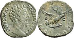 Roman Imperial Divus Marcus Aurelius, died 180. Sestertius (Orichalcum, 29 mm, 20.69 g, 6 h), Rome, struck under Commodus, 180. DIVVS M ANTONINVS PIVS Bare head of Divus Marcus Aurelius to right. Rev.