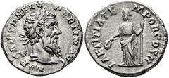 Roman Imperial Pertinax, 193. Denarius (Silver, 18 mm, 3.39 g, 12 h), Rome. IMP CAES P HELV PERTIN AVG Laureate head of Pertinax to right. Rev. LAETITIA TEMPOR COS II Laetitia standing front, head to 
